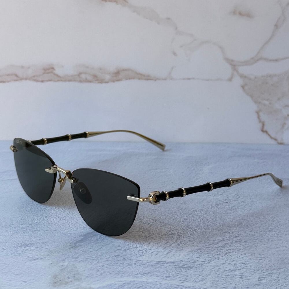 NEW Gucci GG2063S Gold Grey Bamboo Cat Eye Sunglasses $695